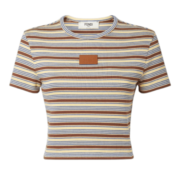 Fendi Logo Patch Striped Cropped Jumper in White