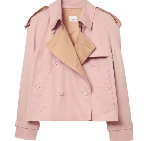 (W) Burberry Cotton Gabardine Cropped Trench Coat Sorbet Pink