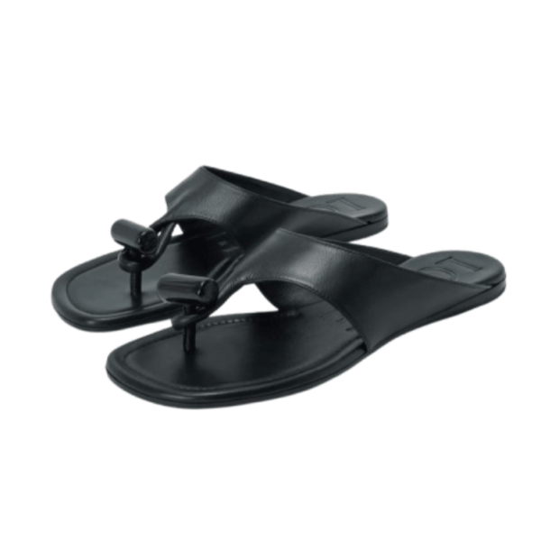 Toggle flat sandal in shiny smoot calfskin