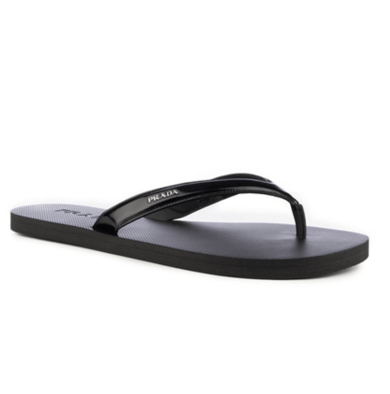 Black brushed leather flip-flop sandals 
