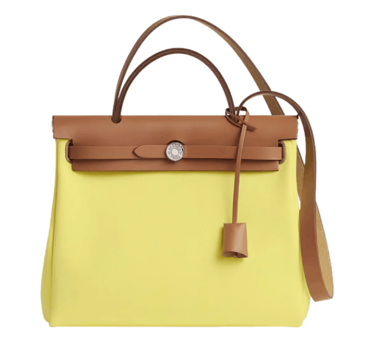 Hermes Herbag Zip 31 Bag Military Canvas Hunter Cowhide & Palladium Limoncello Nature