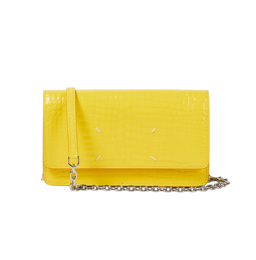 Maison Margiela Bovine Leather Crocodile Print Stitch Chain Wallet Yellow