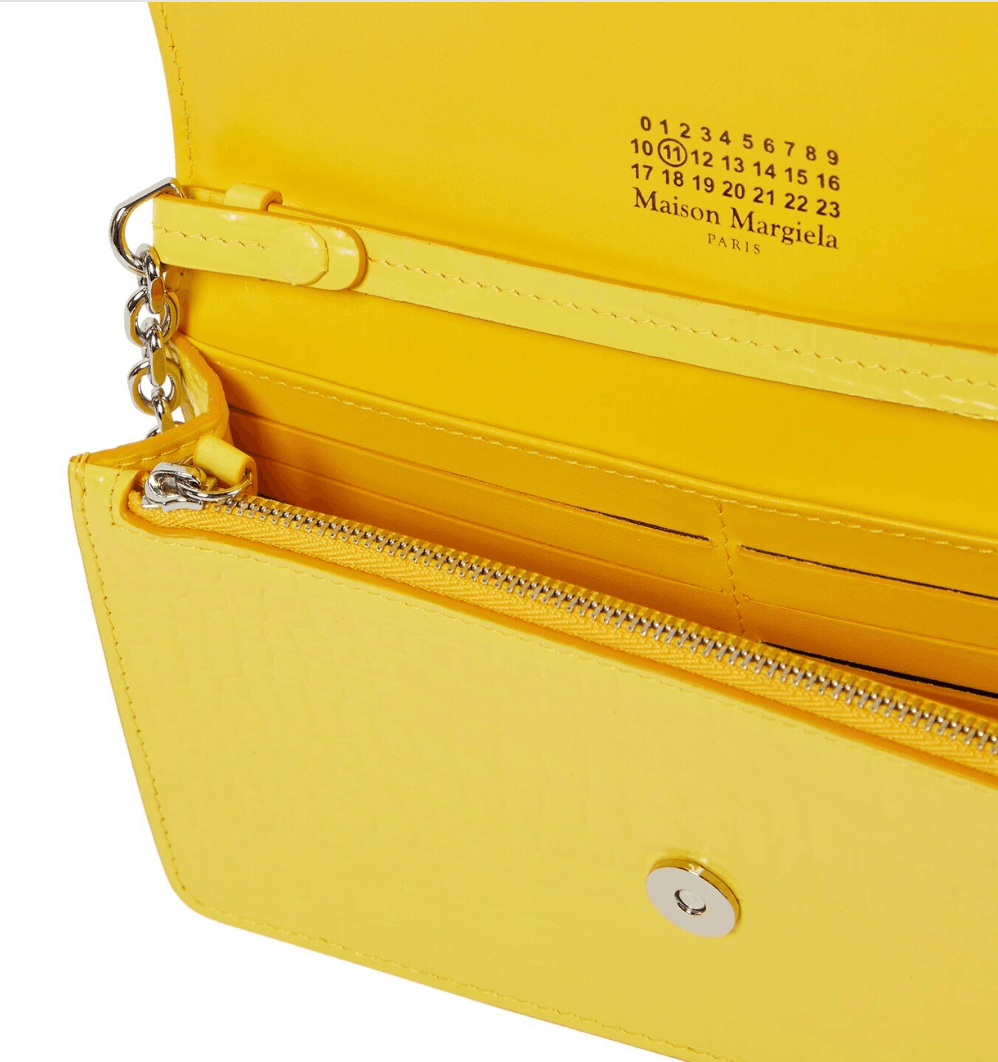 Maison Margiela Bovine Leather Crocodile Print Stitch Chain Wallet Yellow