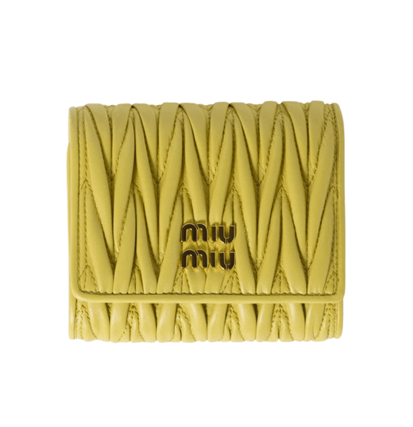 Miu Miu Small Matelasse Nappa Leather Wallet Citron Yellow