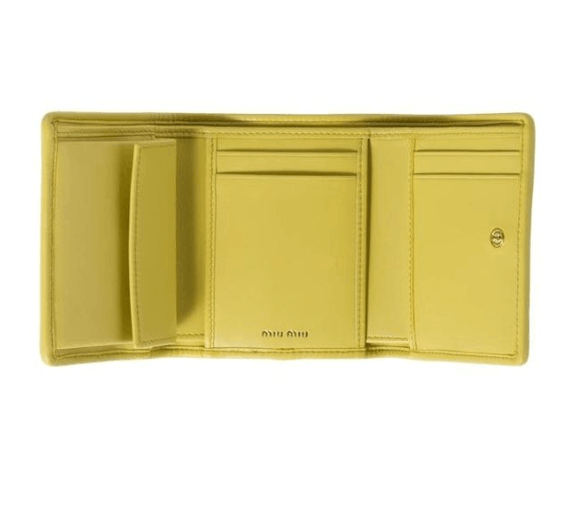 Miu Miu Small Matelasse Nappa Leather Wallet Citron Yellow