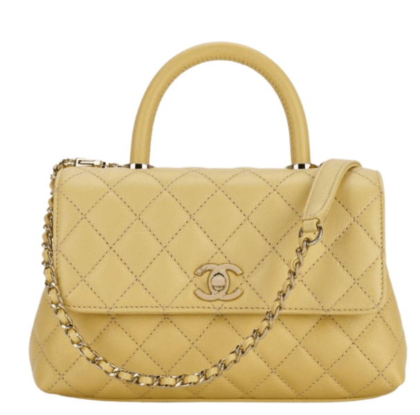 Chanel Flap Bag with Top Handle Grained Calfskin & Gold Light Yellow