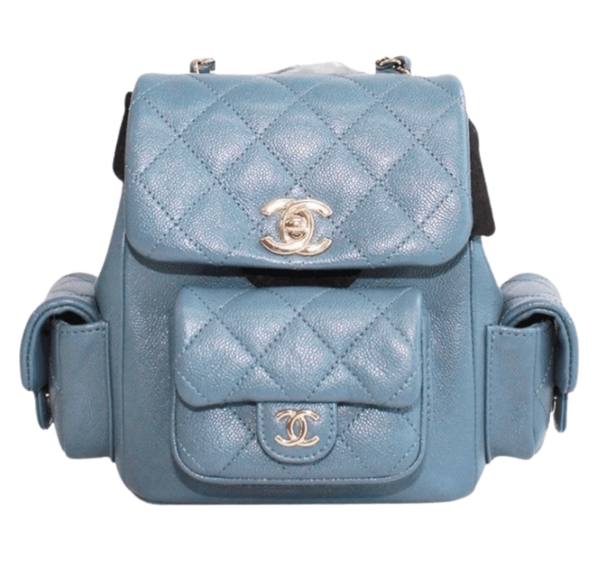 Chanel Small Backpack Grained Shiny Calfskin & Gold Deep Blue