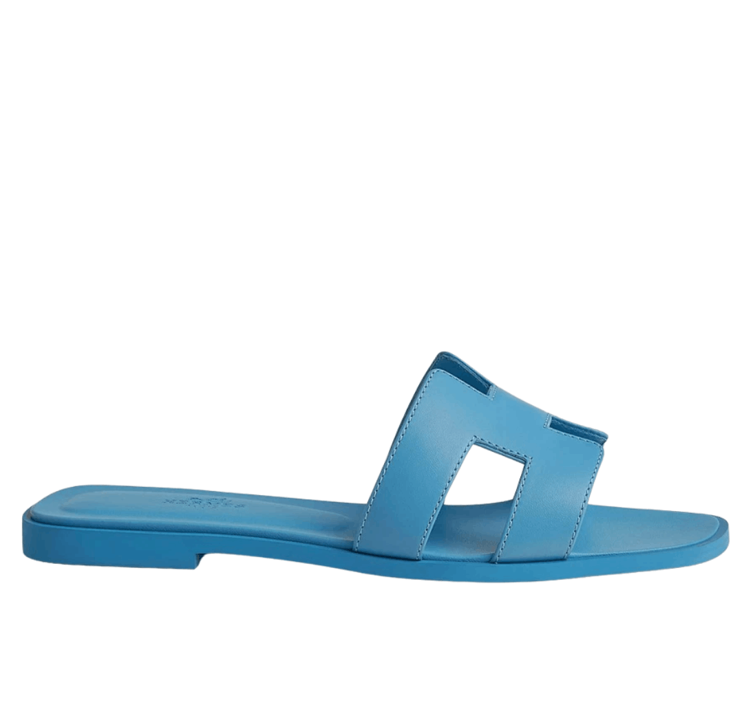 (W) Hermes Oran Sandal Calfskin & Bleu Cameo