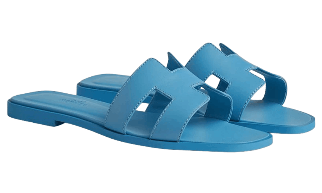 (W) Hermes Oran Sandal Calfskin & Bleu Cameo