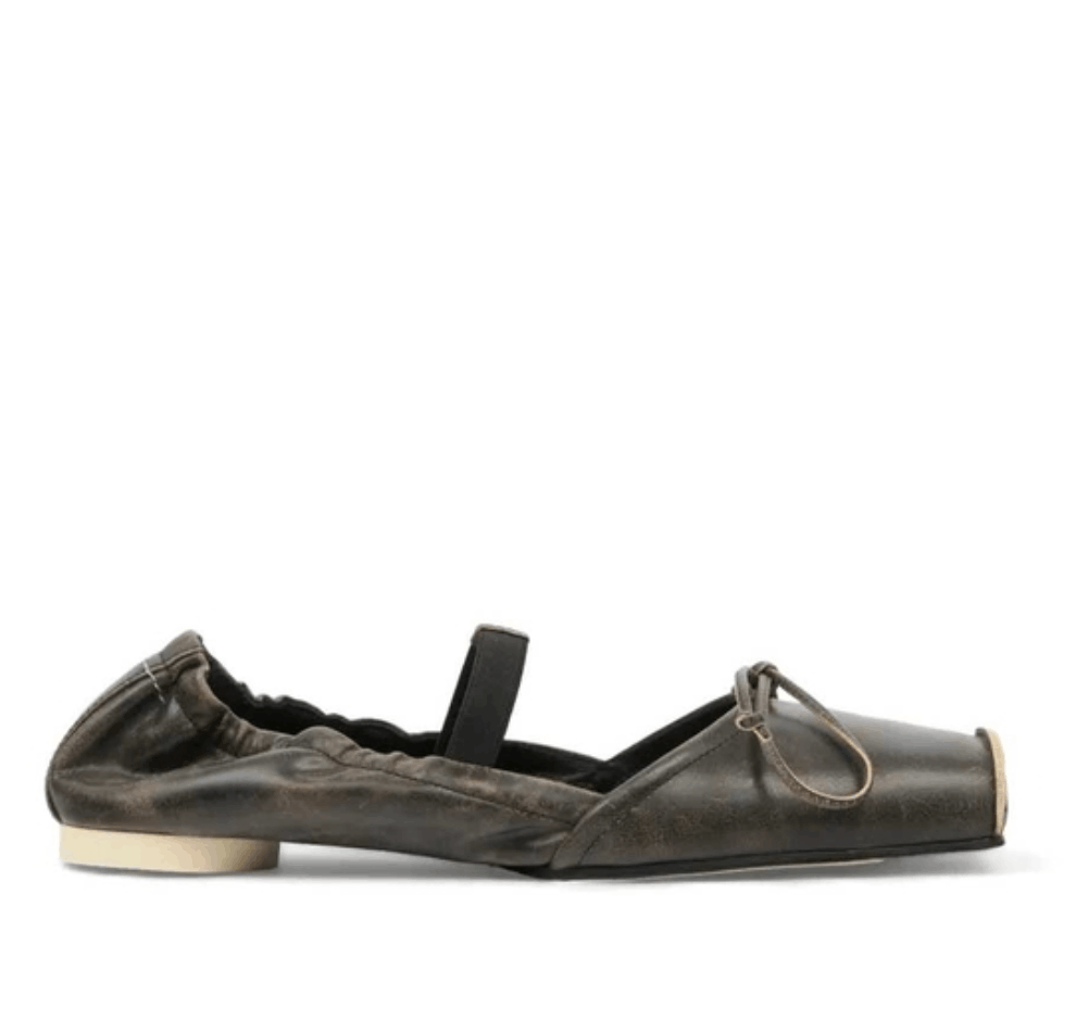 Square-toe leather ballerina shoes BLACK