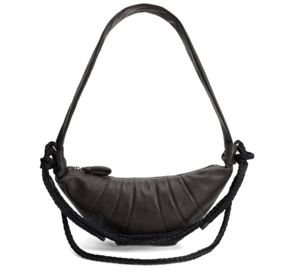 BRAID MEDIUM CROISSANT BAG IN LEATHER - Dark Brown