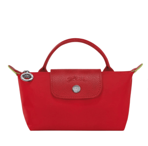 Longchamp Le Pliage Green Handle Pouch Tomato