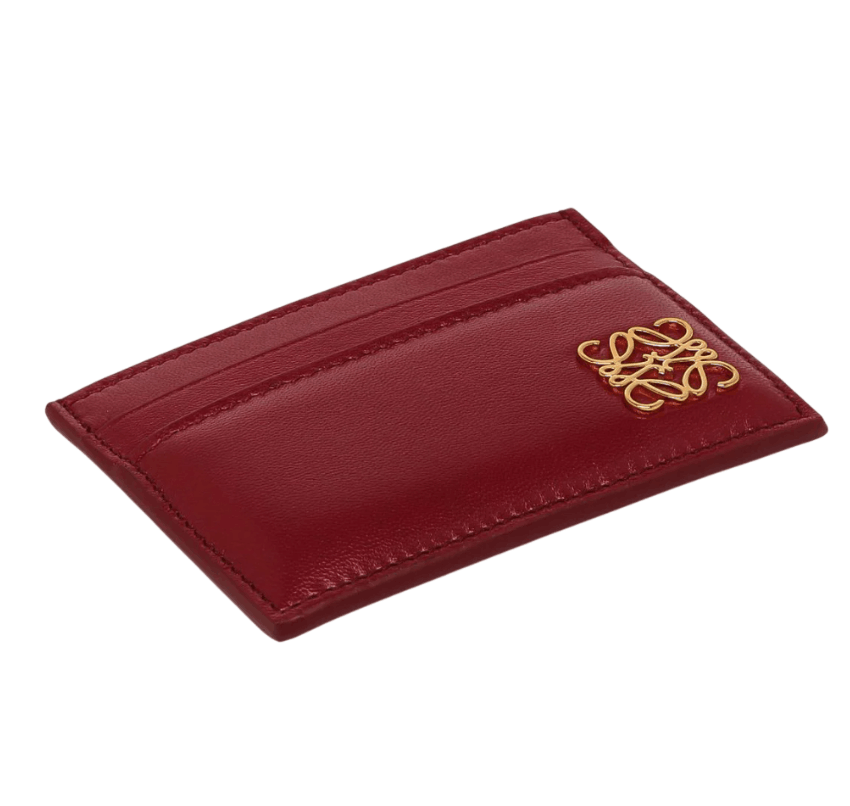 Loewe Puffer Anagram Plain Card Holder in Shiny Nappa Calfskin Burnt Red