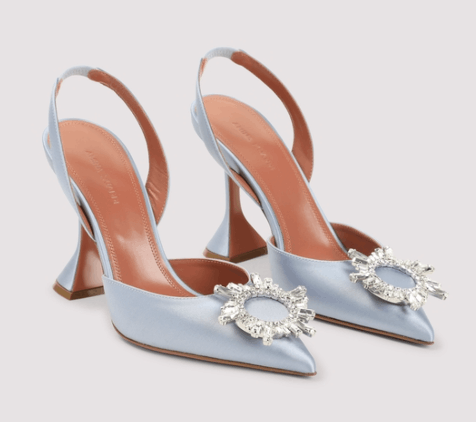 Amina Muaddi Begum Satin Slingbacks with Jewel Buckle Lilac