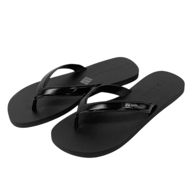 Prada Brushed Leather Flip-Flops Black