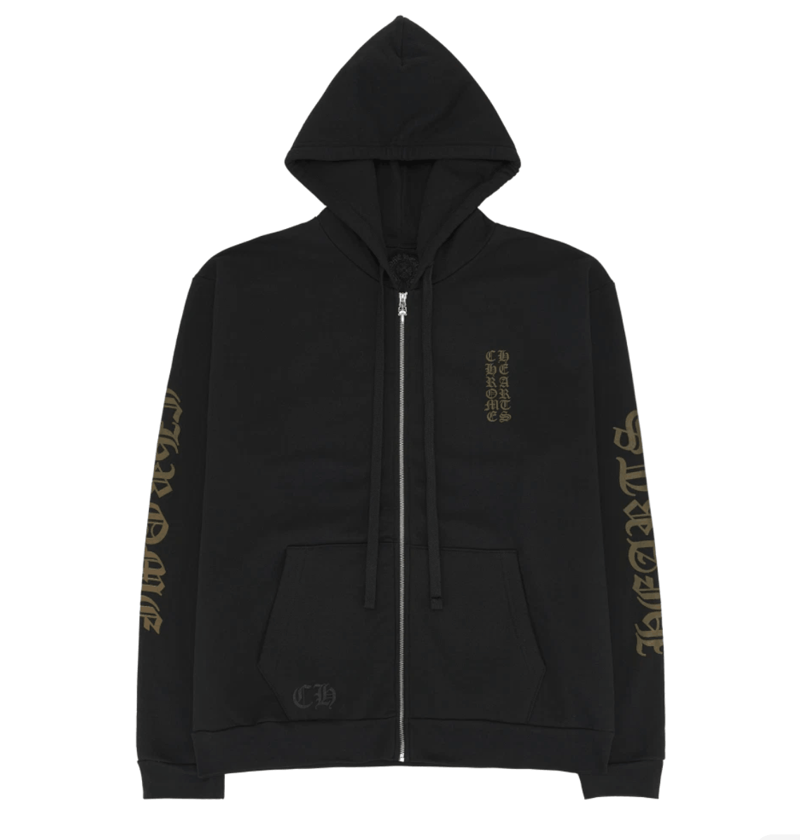 Chrome Hearts Vertical Logo Fleece Zip-Up Hoodie Black Army Green