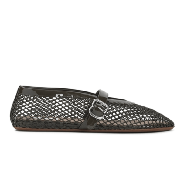 Khaki fishnet ballet flats