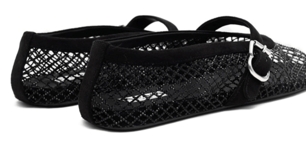 ALAÏA Noir BALLET FLATS IN STRASS FISHNET 