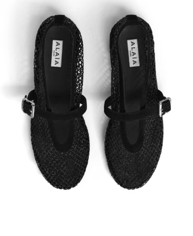 ALAÏA Noir BALLET FLATS IN STRASS FISHNET 