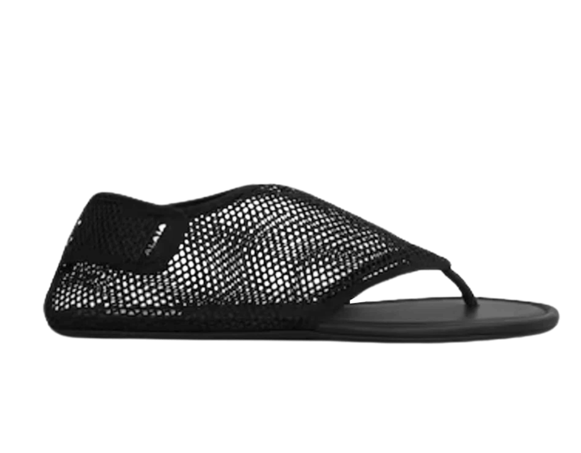 (W) Alaia Thong Sandals in Fishnet Black