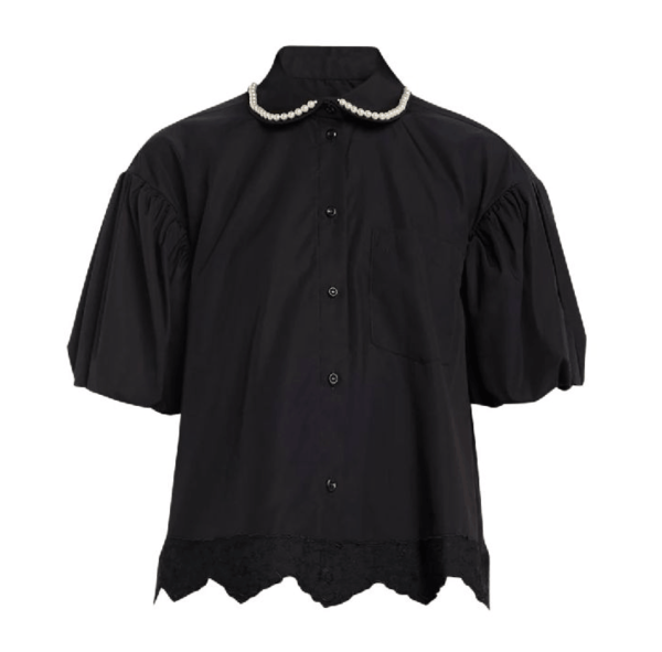Pearl Collar Cropped Shirt