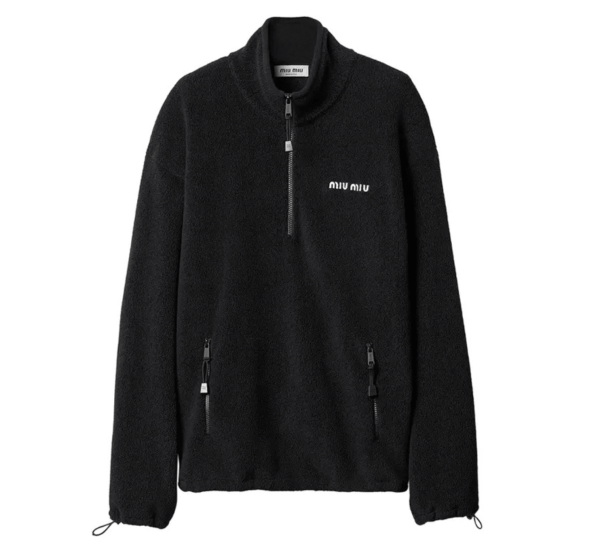 Miu Miu Fleece Sweatshirt With Embroidered Logo - Black 