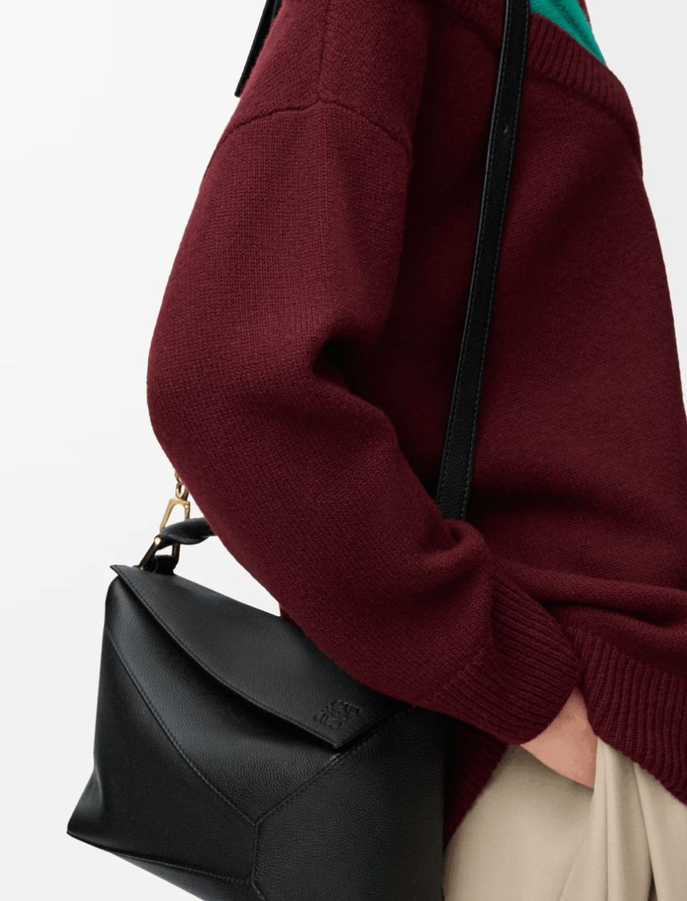 Small Puzzle Edge bag in soft grained calfskin Black