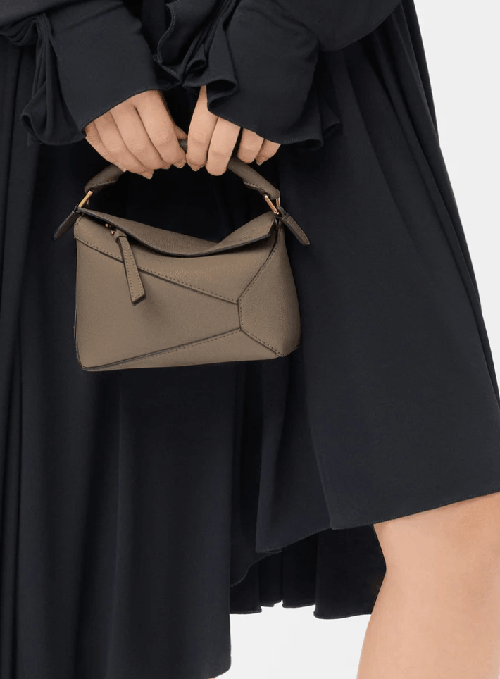 Mini Puzzle Edge bag in soft grained calfskin - Taupe