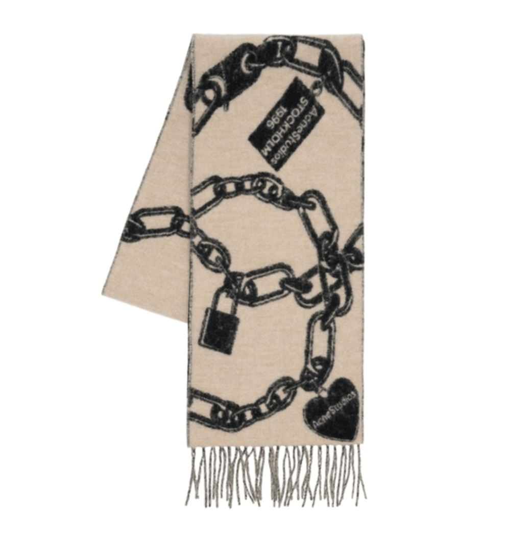 Chain logo wool scarf Beige/black