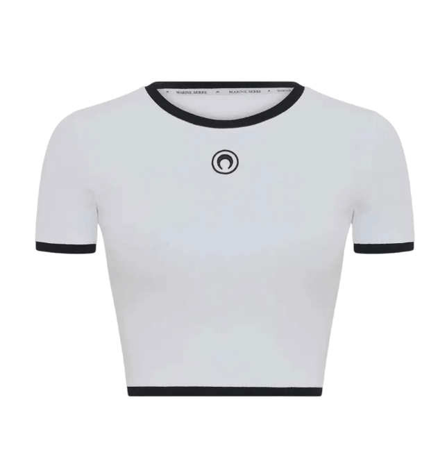 MOON LOGO RIBBED JERSEY CROPPED TOP - WHITE