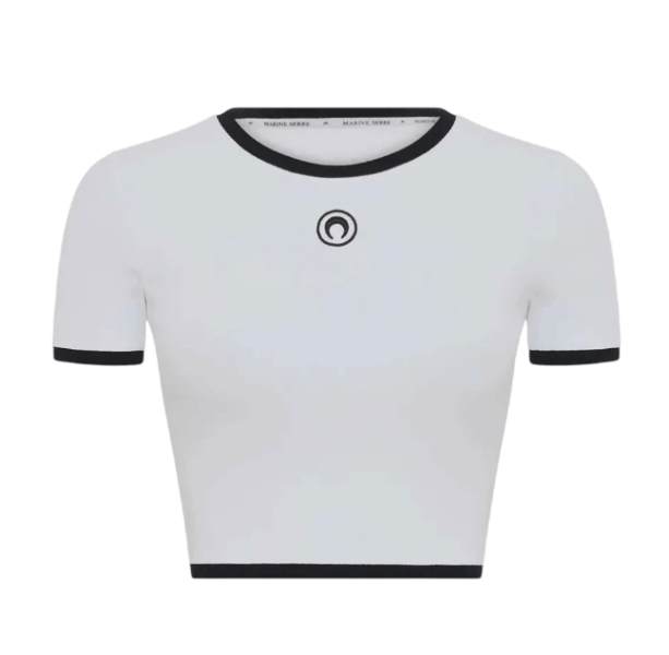 MOON LOGO RIBBED JERSEY CROPPED TOP - WHITE