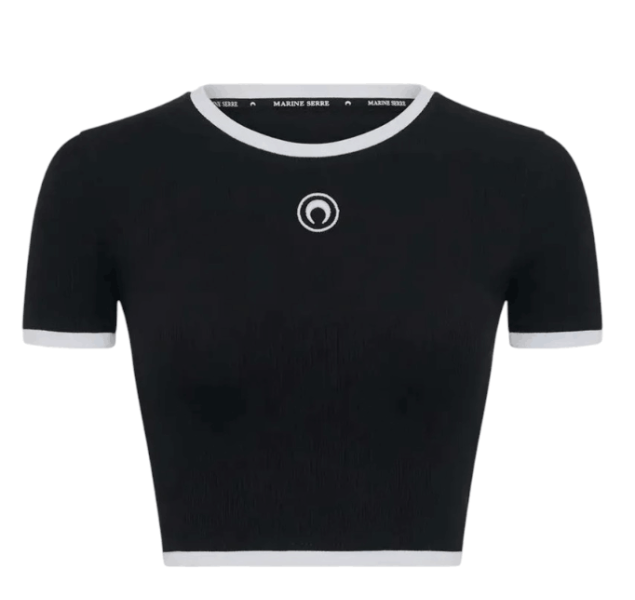 MOON LOGO RIBBED JERSEY CROPPED TOP - BLACK