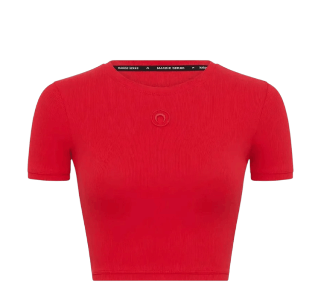 MOON LOGO RIBBED JERSEY CROPPED TOP - RED