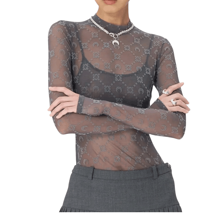 RECYCLED MESH FLOCK SS HIGHNECK TOP STONE GREY 