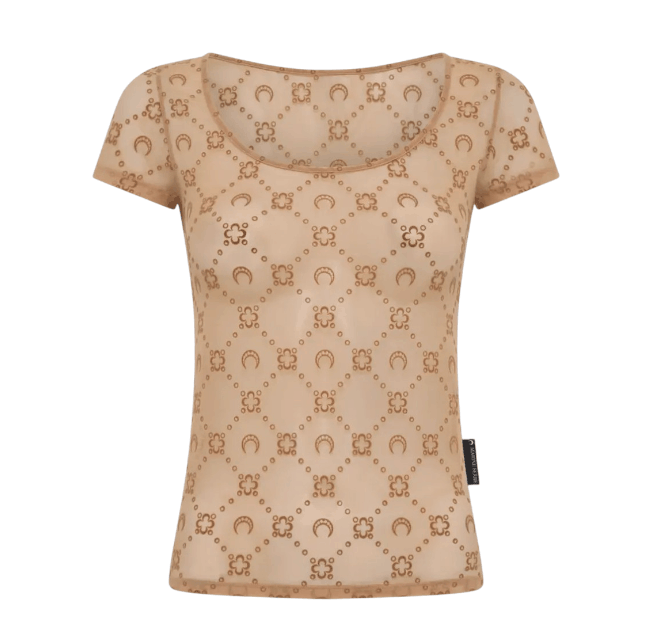 RECYCLED MESH FLOCK OPEN NECK TOP BG60 CAMEL