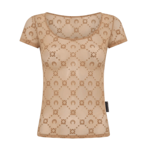 RECYCLED MESH FLOCK OPEN NECK TOP BG60 CAMEL
