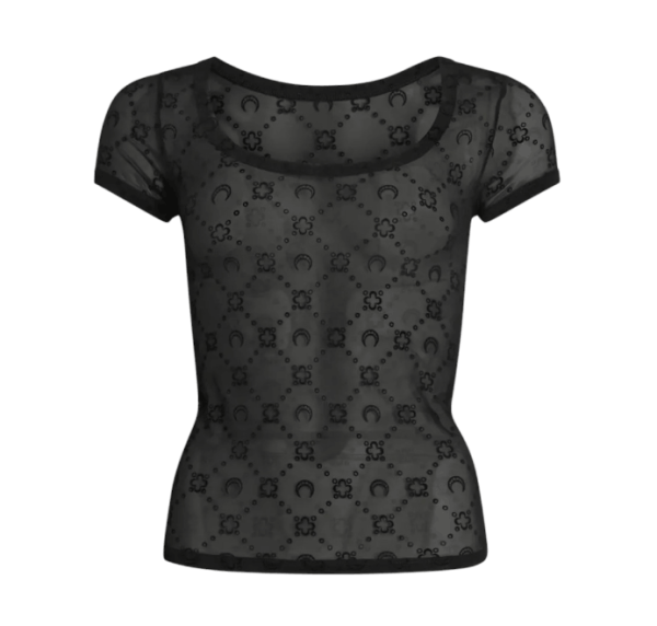 RECYCLED MESH FLOCK OPEN NECK TOP BLACK