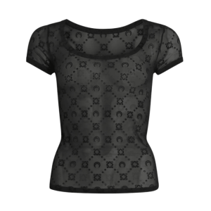 RECYCLED MESH FLOCK OPEN NECK TOP BLACK