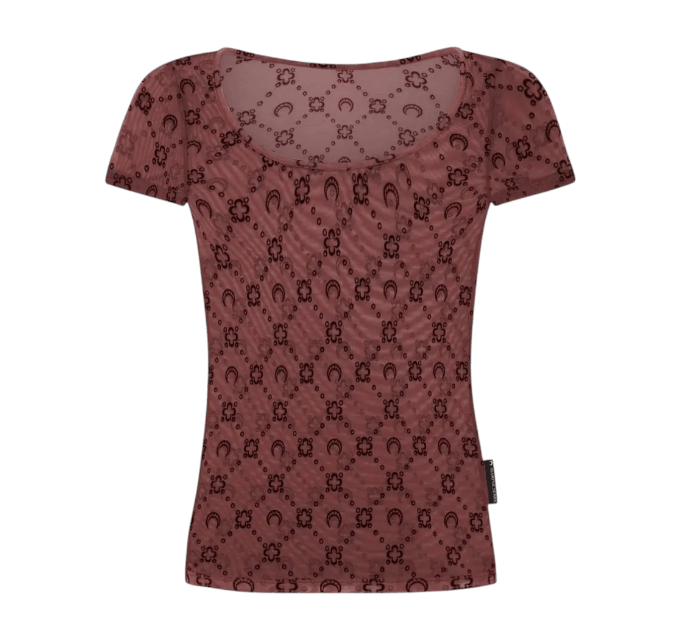 MOONOGRAM MESH FLOCK SS ROUNDNECK TOP PU70 AUBERGINE