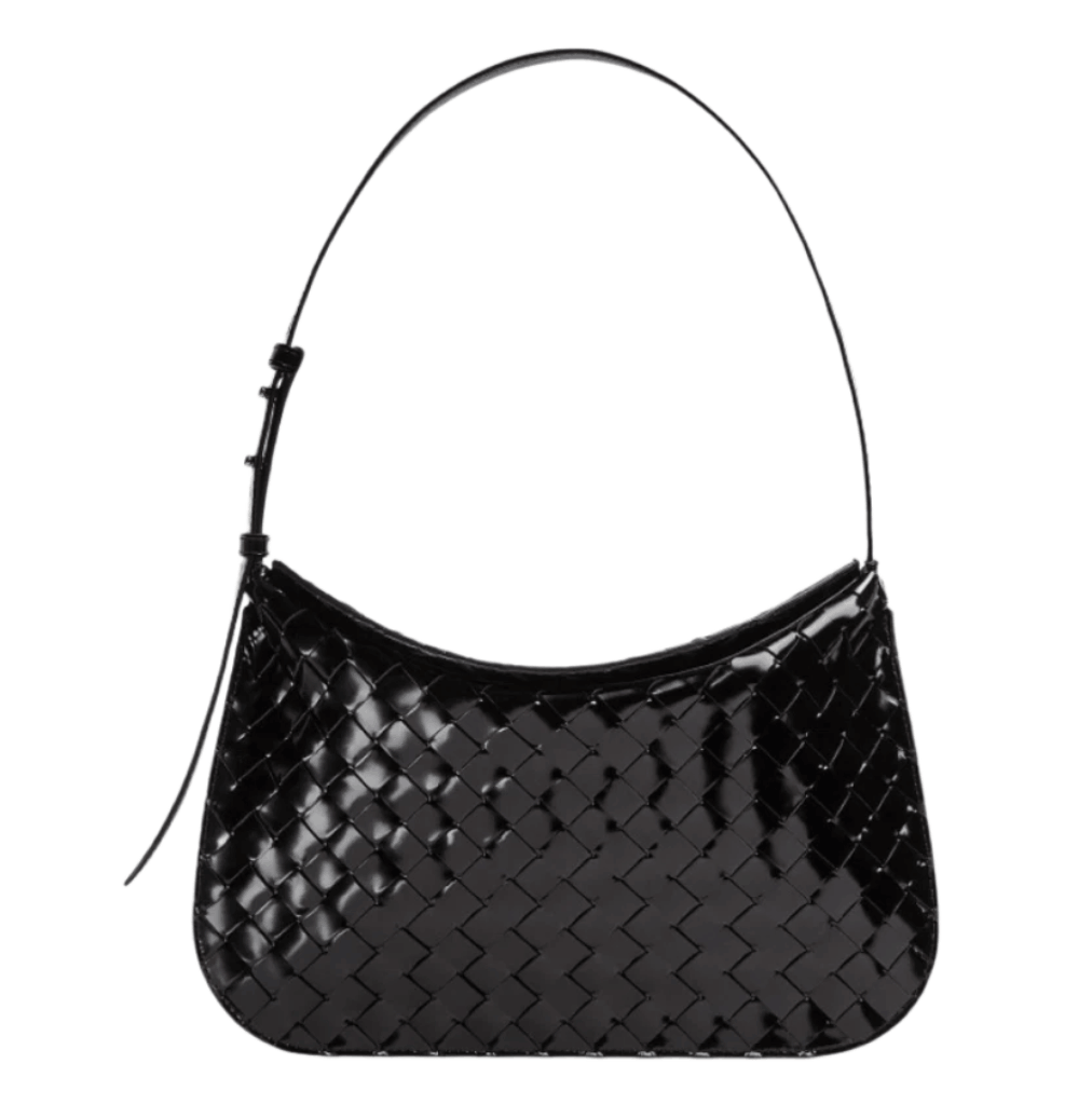 Bottega Veneta Small Brushed Leather Shoulder Flap Bag Black