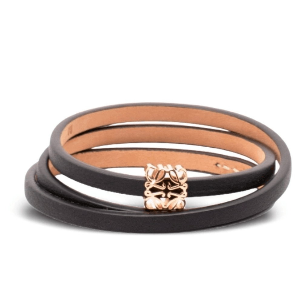 Anagram Bombé twist bracelet in calfskin Black