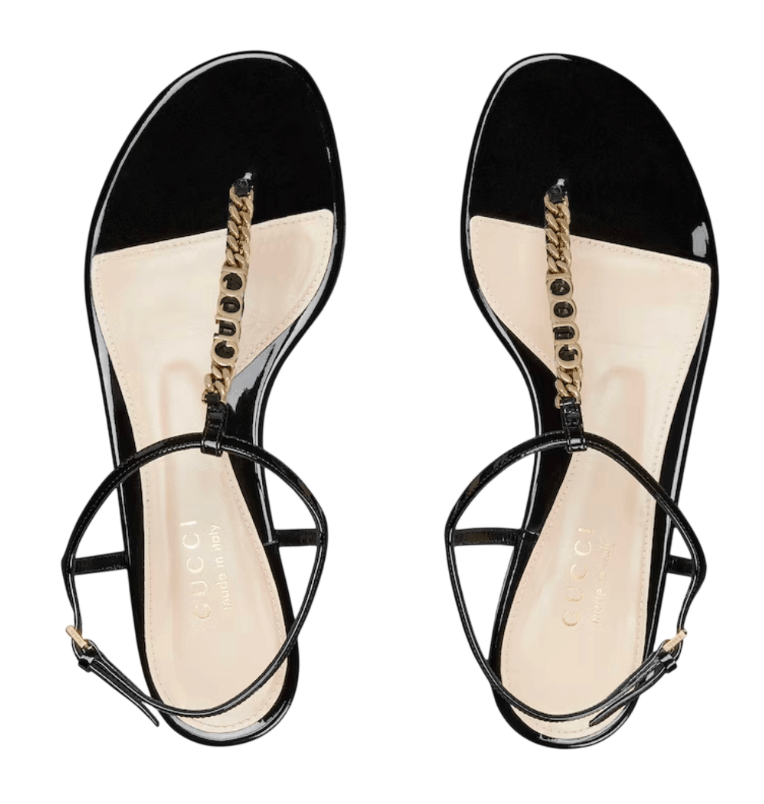 (W) Gucci Signoria Thong Sandal Black Patent Leather