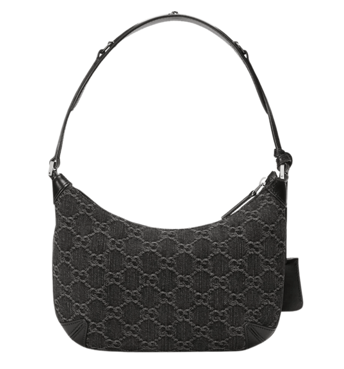 Gucci Horsebit Slim Small Shoulder Bag Black Grey GG Denim
