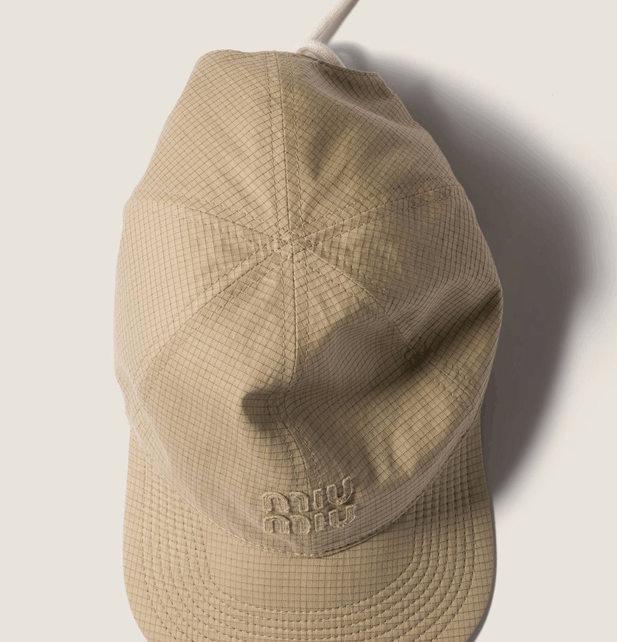 Miu Miu Cotton Baseball Cap in Natural 