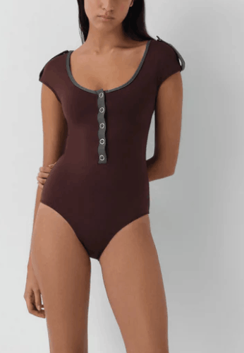 Brown Swimsuit with Grey Trim - Snap Closure 