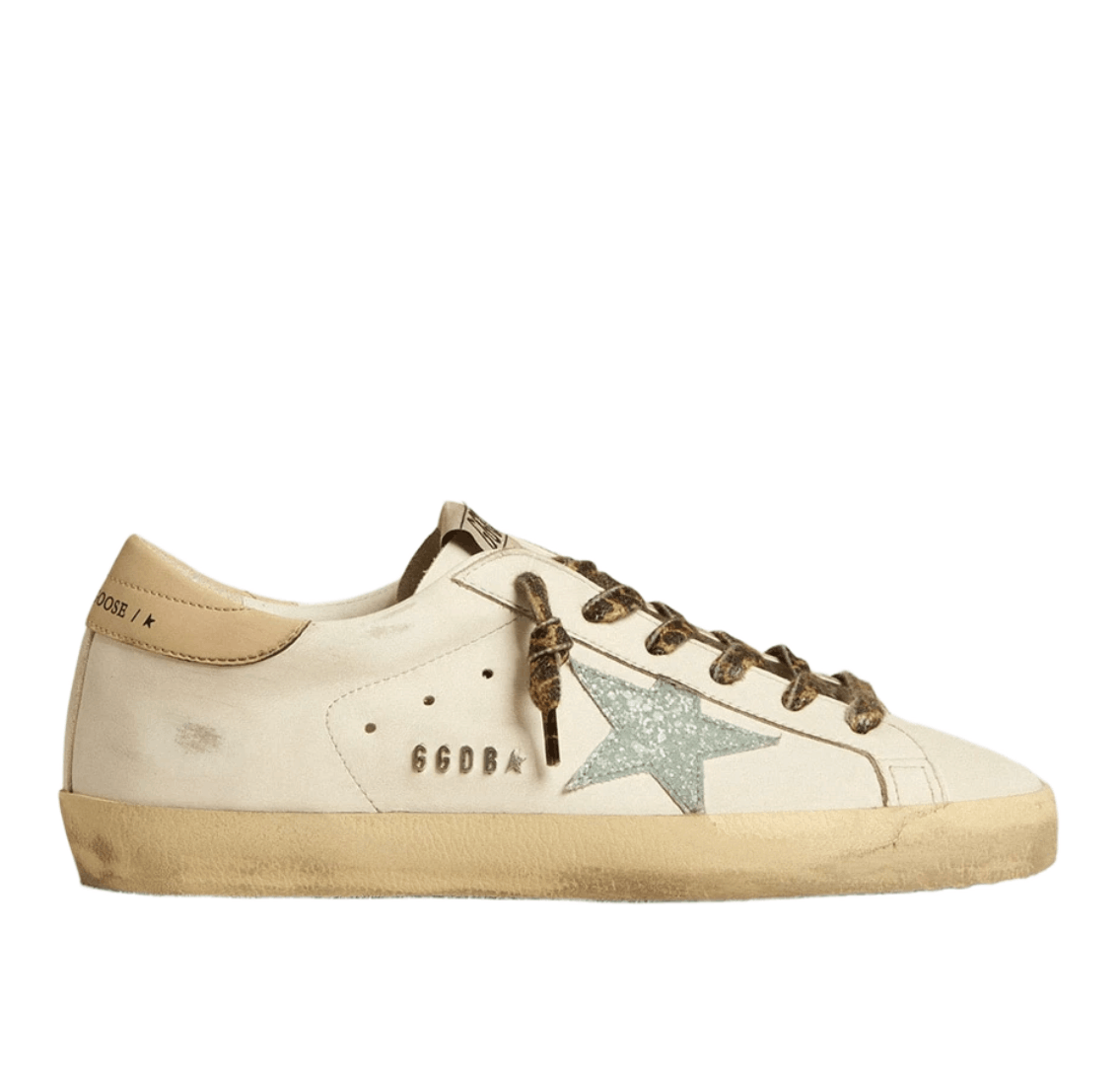 (W) Golden Goose Superstar Light Grey Glitter Star Nude Leather Heel Tab Sneakers White