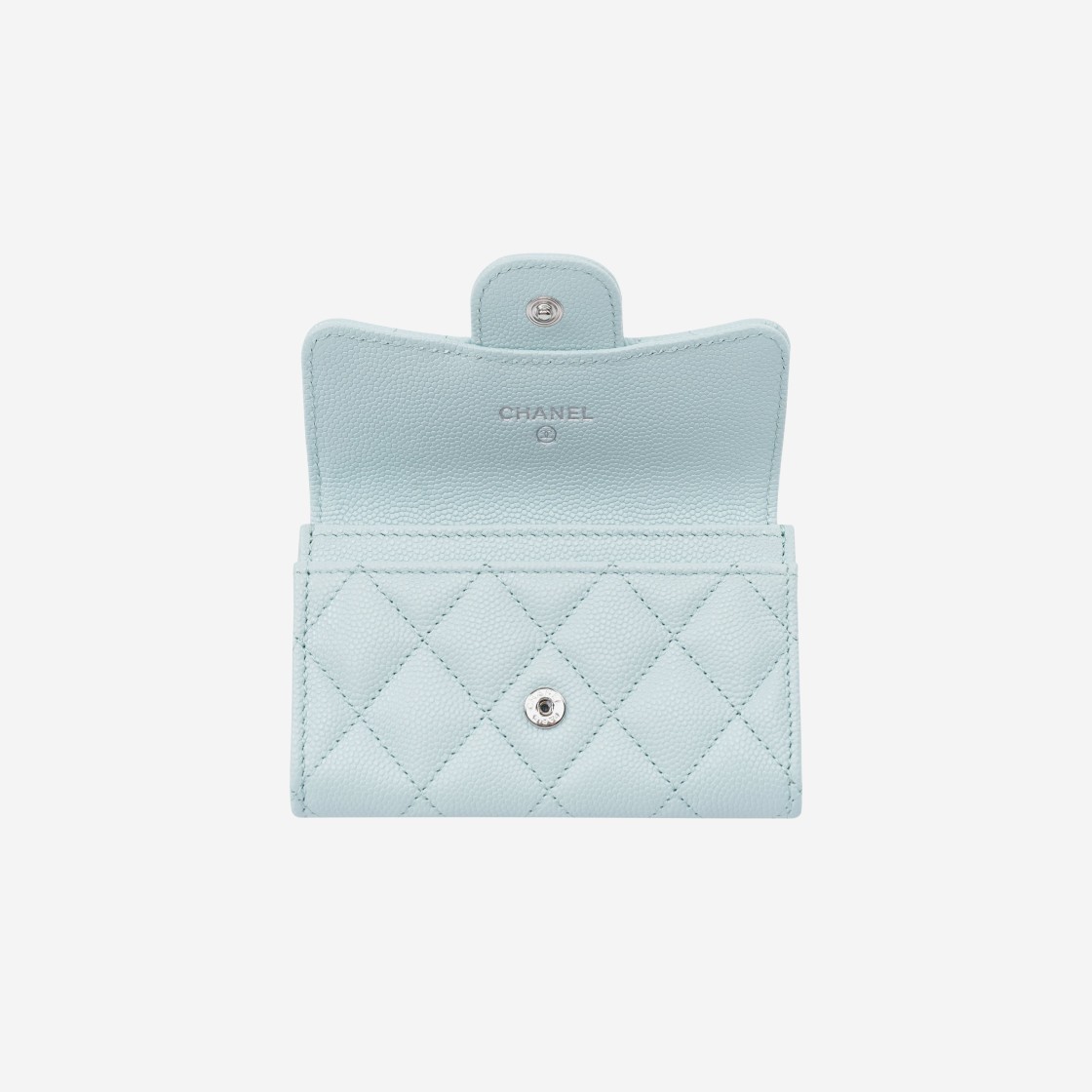 Chanel Classic Card Holder Grained Calfskin & Silver Light Blue