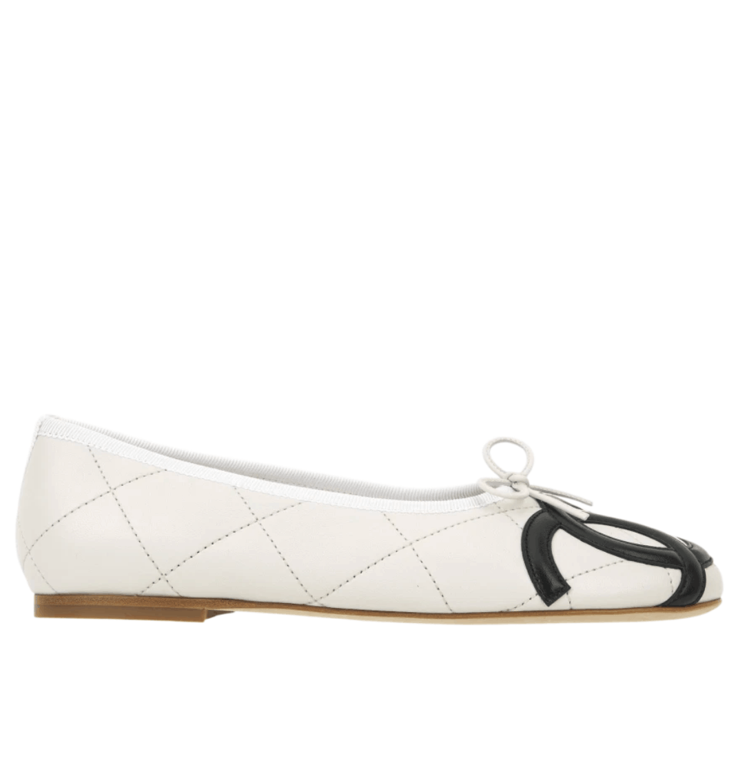 (W) Chanel Ballet Flats Lambskin & White Black The Chanel Coco Beach Collection