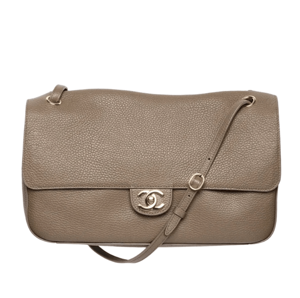Chanel Maxi Flap Bag Grained Calfskin & Gold Dark Khaki