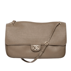 Chanel Maxi Flap Bag Grained Calfskin & Gold Dark Khaki